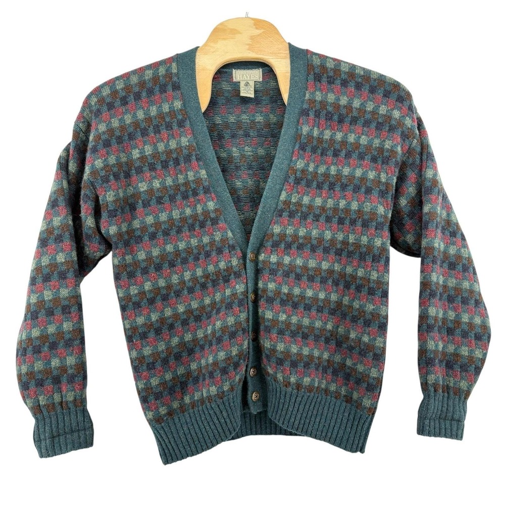 Vintage Christopher Hayes Unisex Shetland Wool Sweater Cardigan Plaid Medium‎